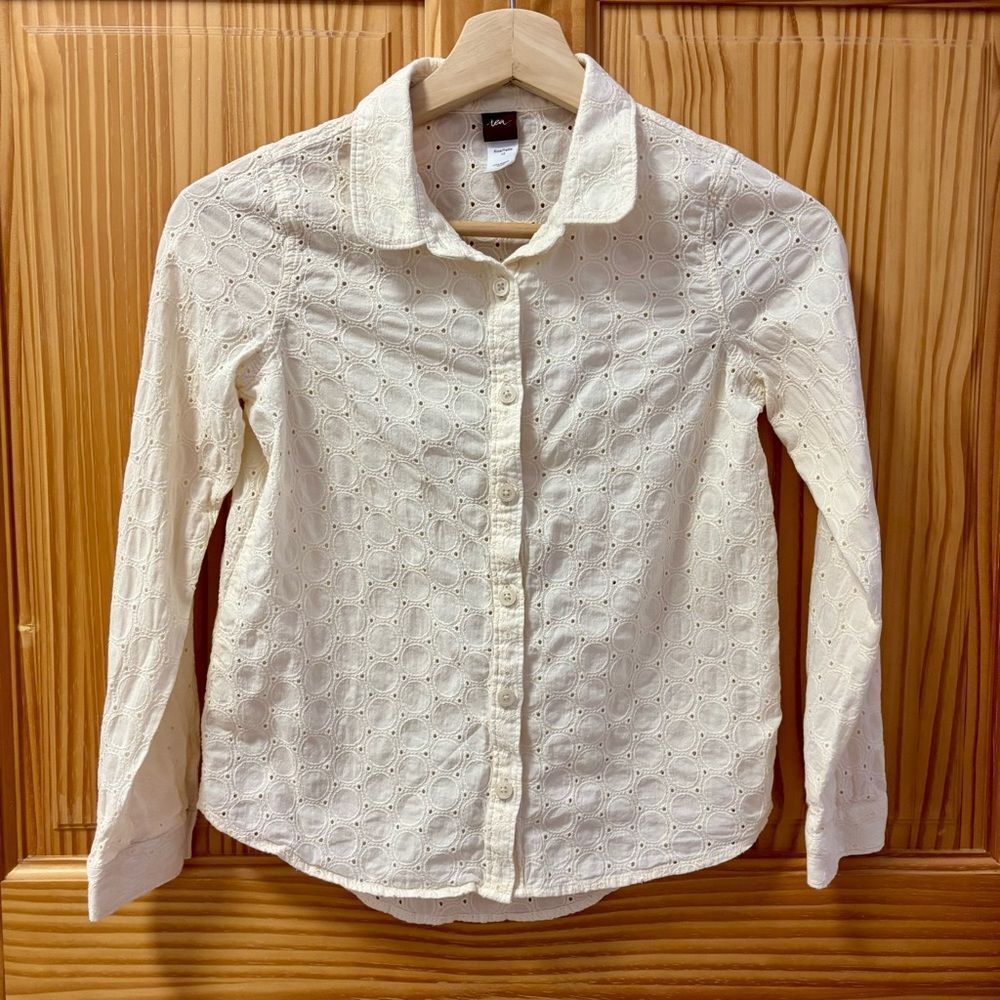 Tea white cream lace button down blouse top long sleeve shirt 12